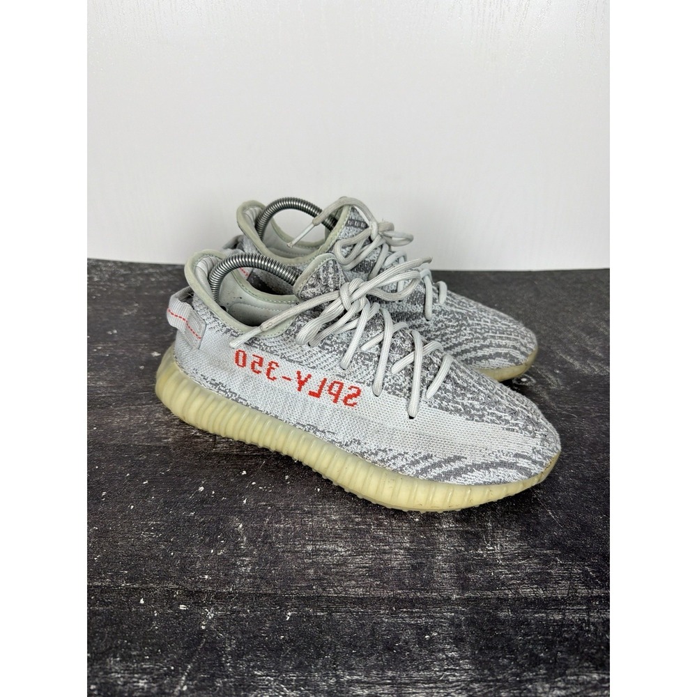 adidas Yeezy Boost 350 V2 Blue Tint Gray/White/Red Low Top Primeknit B37571 8 US